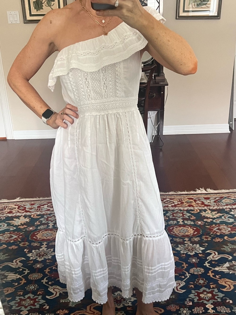 Velvet by Graham & Spencer White One-Shoulder Eyelet Midi Dress